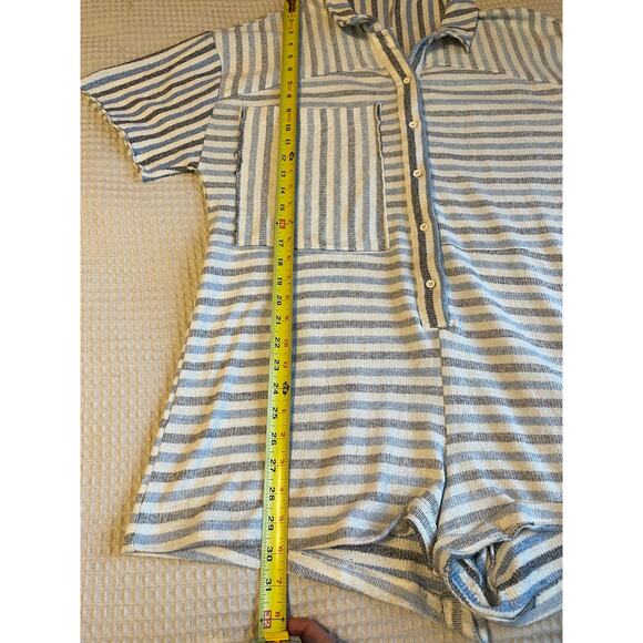Free People For the Boys Blue Striped Oversized Knit Short Sleeve Romper Small - Picture 7 of 16